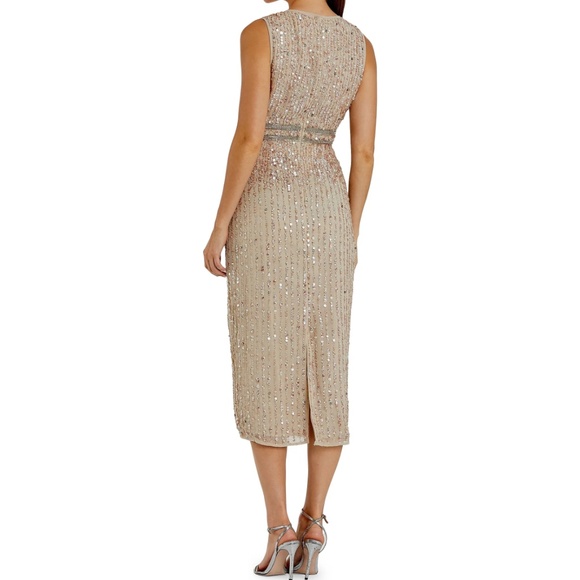 NWT | Mac Duggal 10509 Sleeveless Beaded Midi Sheath Dress Nude | Sz 10 - Picture 2 of 3